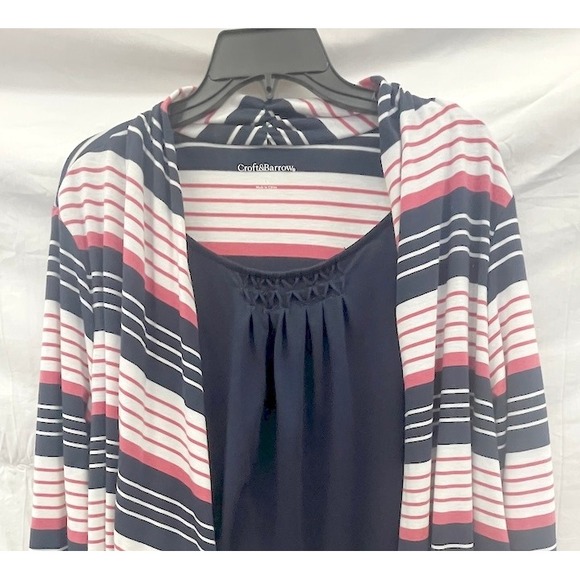 Croft & Barrow Womens 3X Striped Cardigan and Tank Top Twin Set Navy Blue Coral - Picture 2 of 4